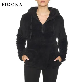 1/4 Zip Hooded Sherpa In and Out Lined Pull Over with 2 Pockets