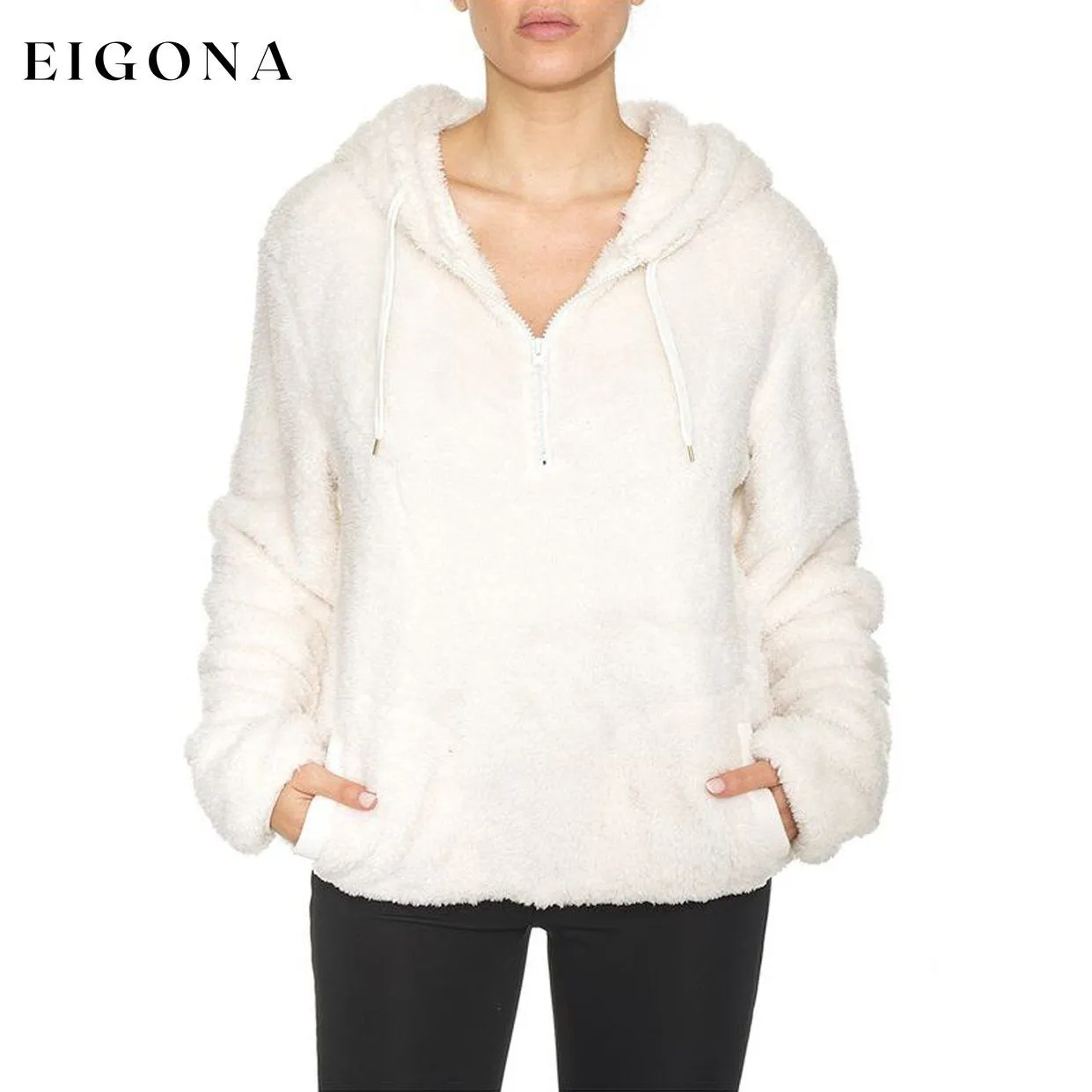 1/4 Zip Hooded Sherpa In and Out Lined Pull Over with 2 Pockets