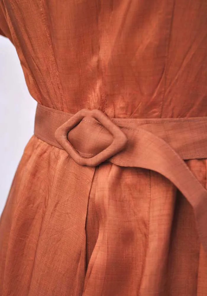 1940s Vintage Copper Silk Shirtwaister Dress • Summer Tea Dress
