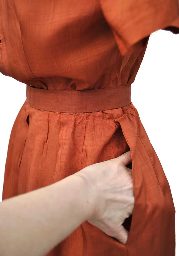 1940s Vintage Copper Silk Shirtwaister Dress • Summer Tea Dress