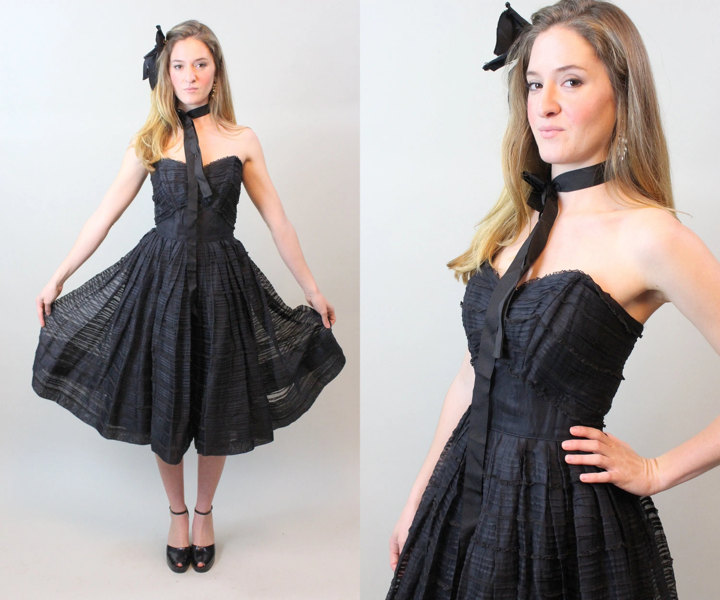 1950s RAPPI silk STRAPLESS organdy dress xs | new spring summer