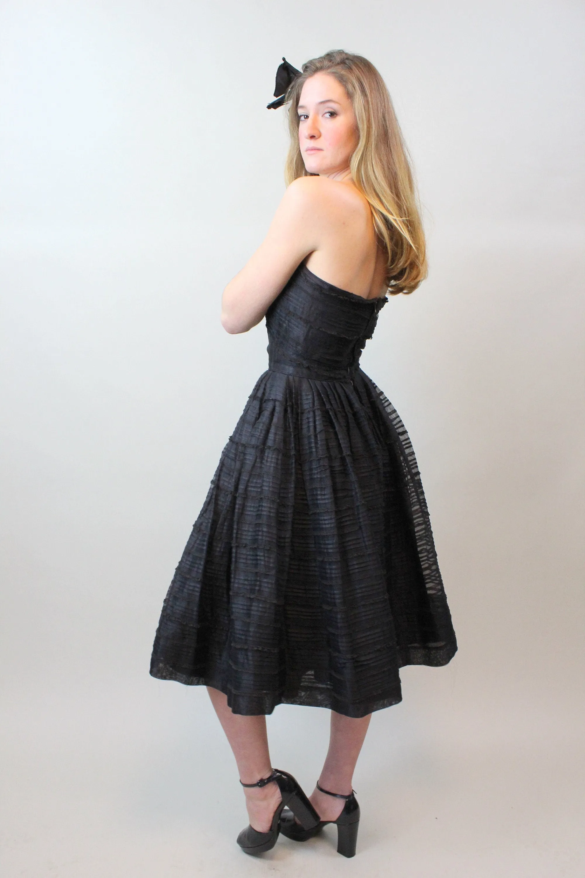 1950s RAPPI silk STRAPLESS organdy dress xs | new spring summer