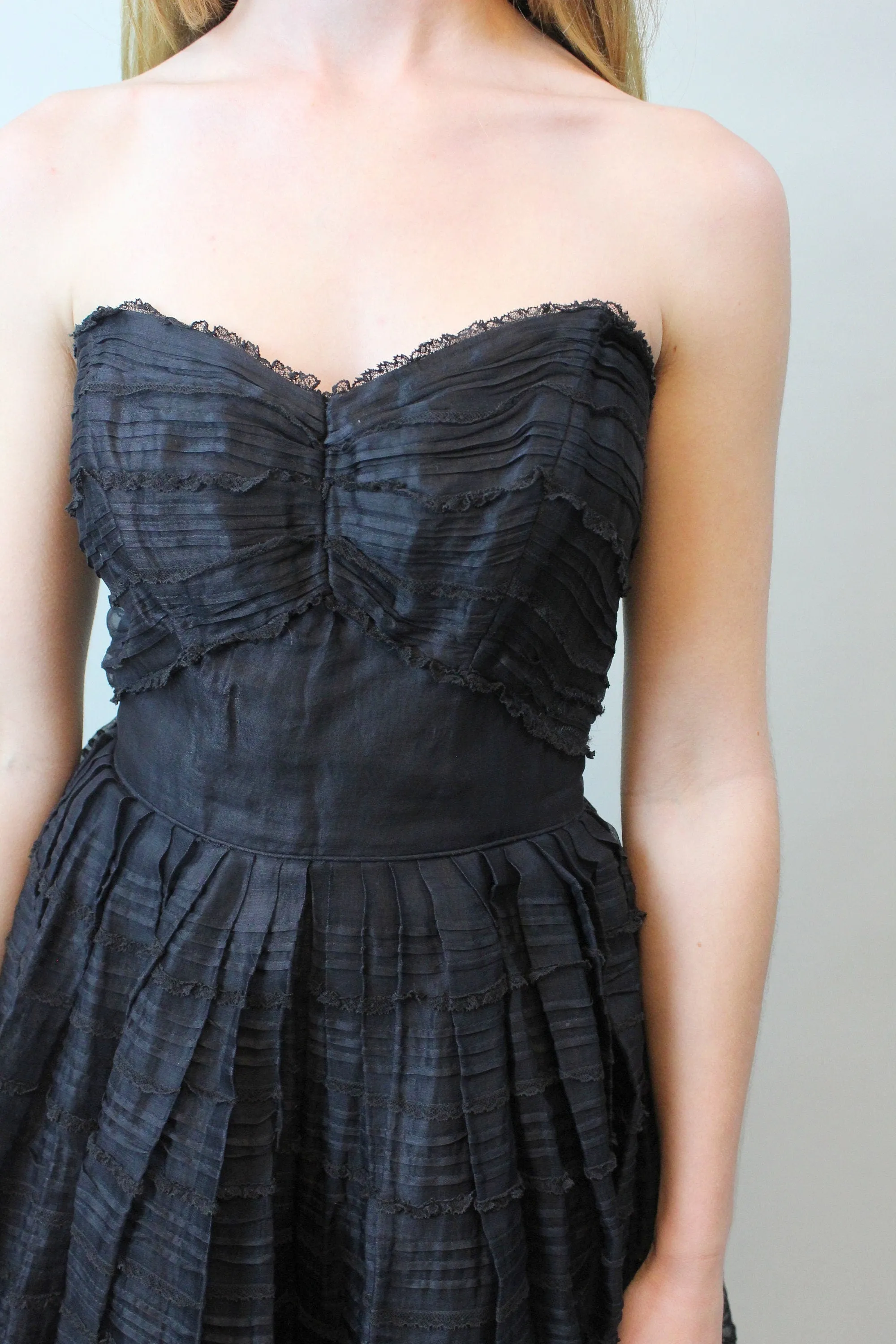1950s RAPPI silk STRAPLESS organdy dress xs | new spring summer