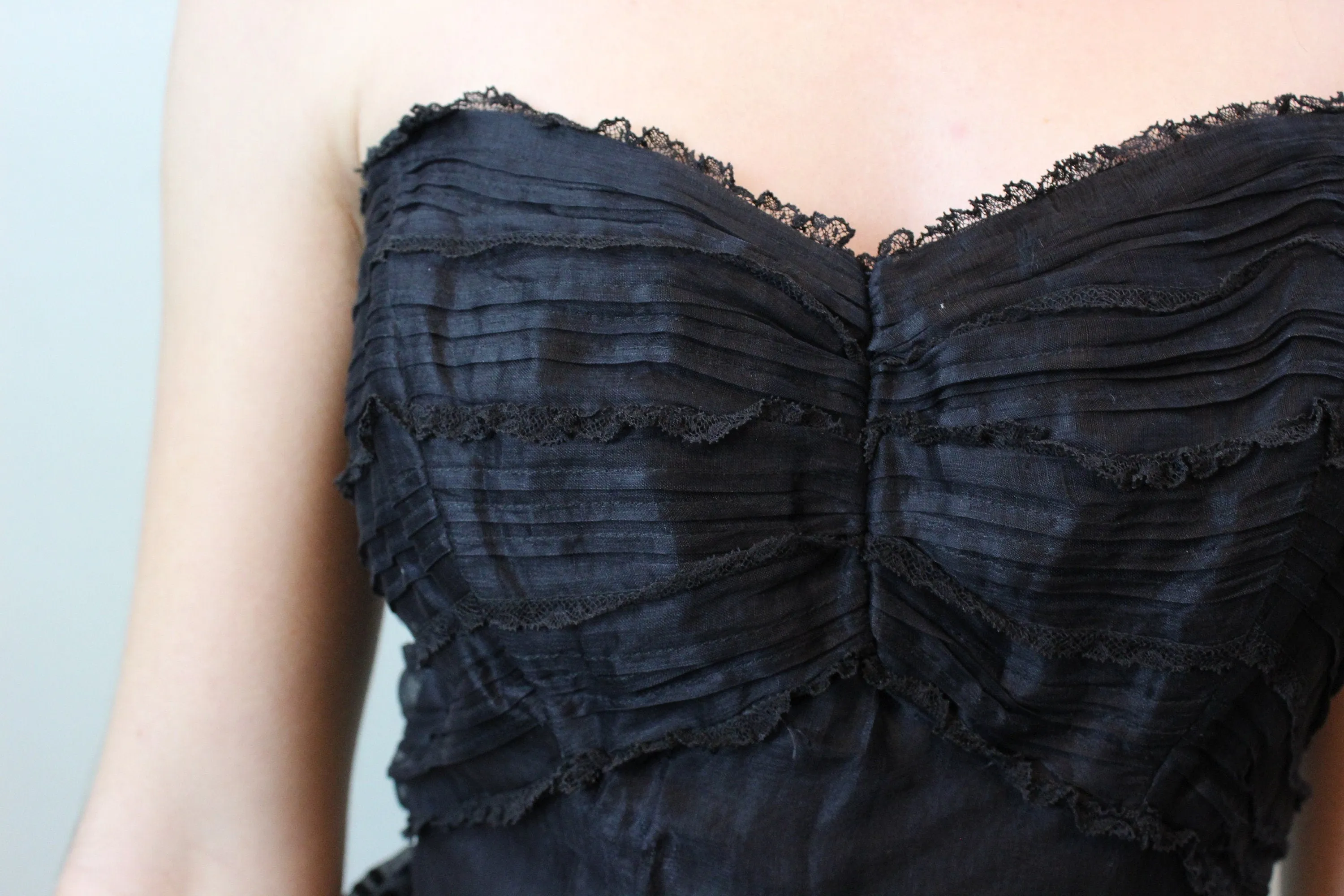 1950s RAPPI silk STRAPLESS organdy dress xs | new spring summer