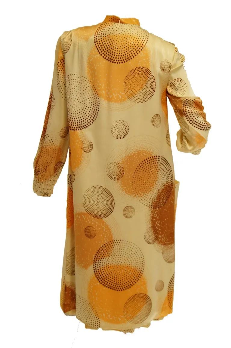 1960s Amber Silk Op Art Cocktail Dress and Vest