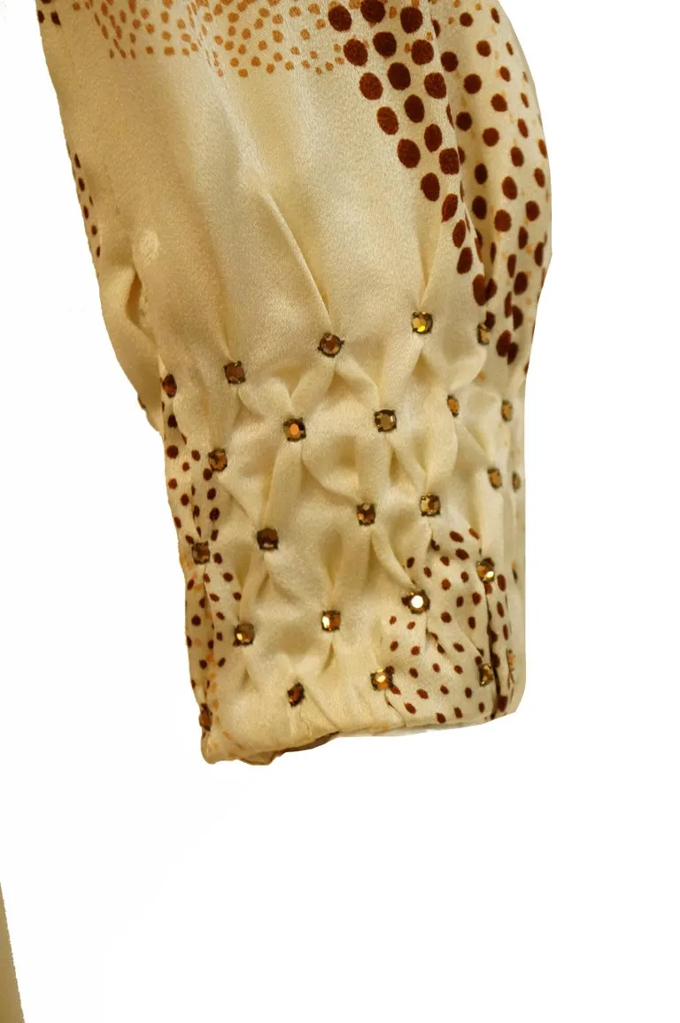 1960s Amber Silk Op Art Cocktail Dress and Vest
