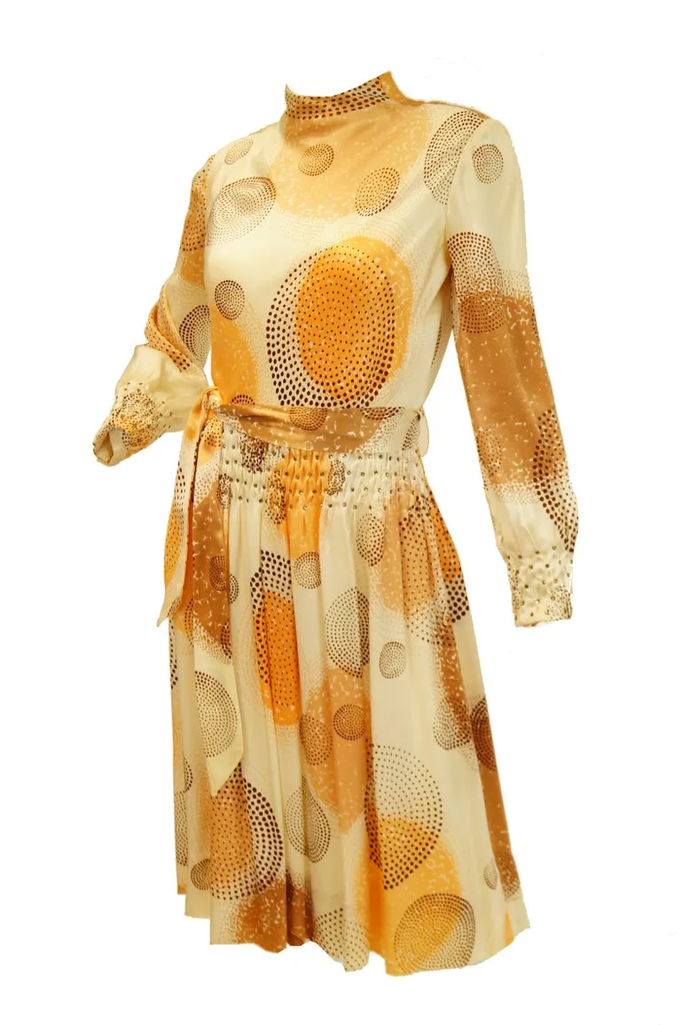 1960s Amber Silk Op Art Cocktail Dress and Vest