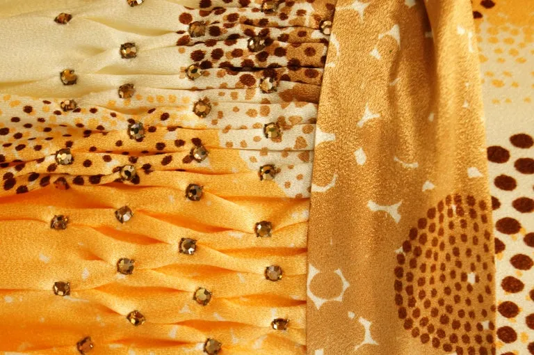 1960s Amber Silk Op Art Cocktail Dress and Vest