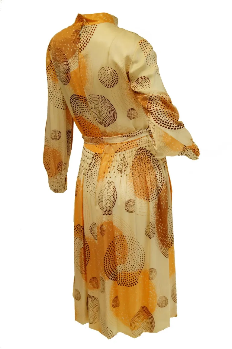 1960s Amber Silk Op Art Cocktail Dress and Vest