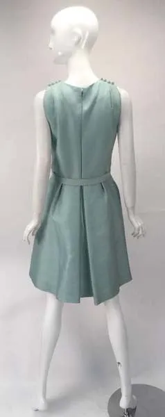 1960s Geoffrey Beene Seafoam Green Silk Sleeveless Cocktail Dress