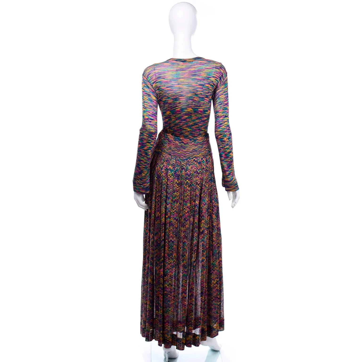 1970s Missoni Rainbow Multi Colored Striped Maglia Knit Skirt & Top Outfit