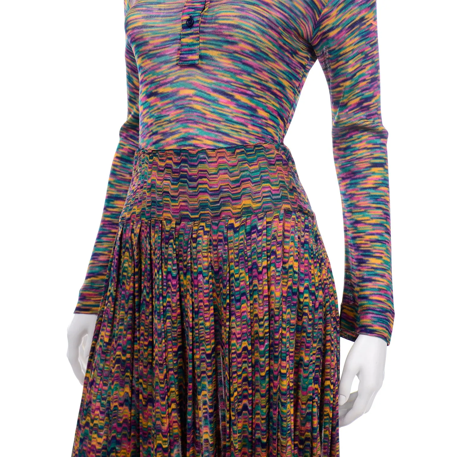 1970s Missoni Rainbow Multi Colored Striped Maglia Knit Skirt & Top Outfit