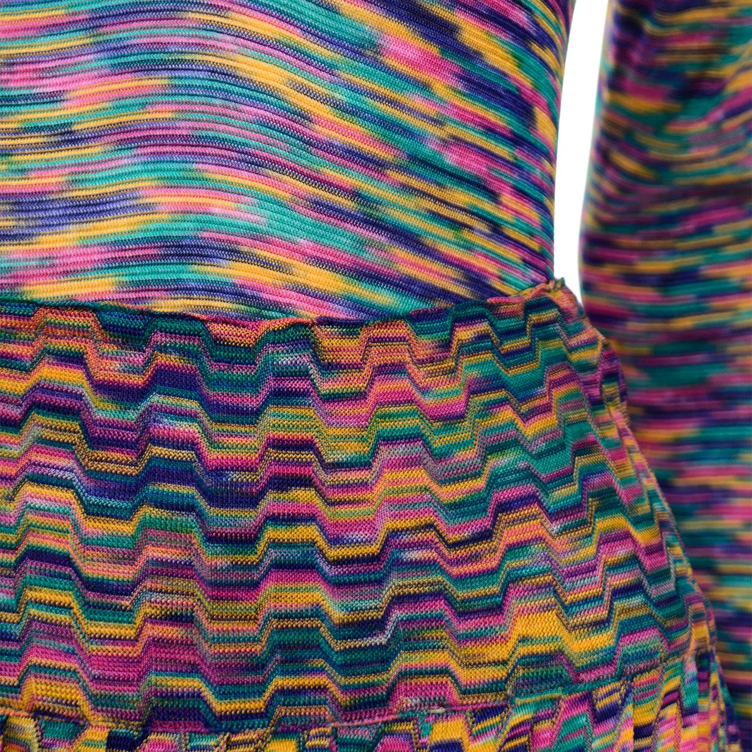 1970s Missoni Rainbow Multi Colored Striped Maglia Knit Skirt & Top Outfit