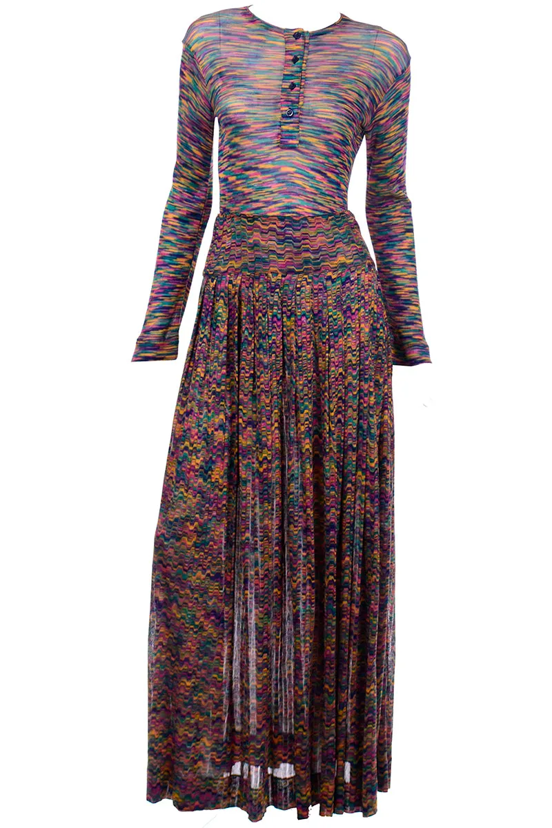 1970s Missoni Rainbow Multi Colored Striped Maglia Knit Skirt & Top Outfit