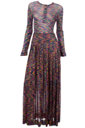 1970s Missoni Rainbow Multi Colored Striped Maglia Knit Skirt & Top Outfit