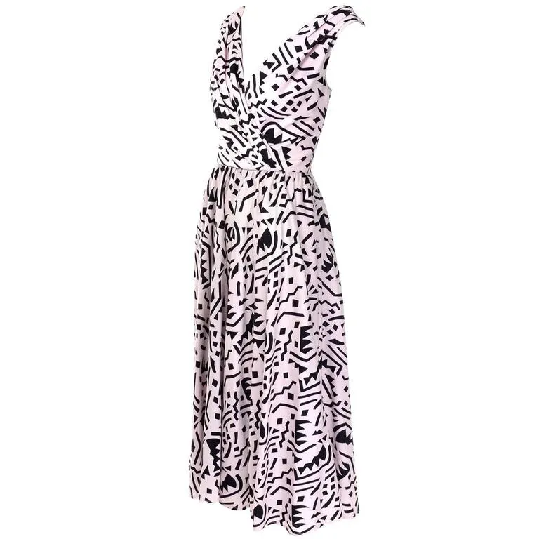 1980s Lillie Rubin Vintage Dress w/ Pink & Black Graphic Abstract Print