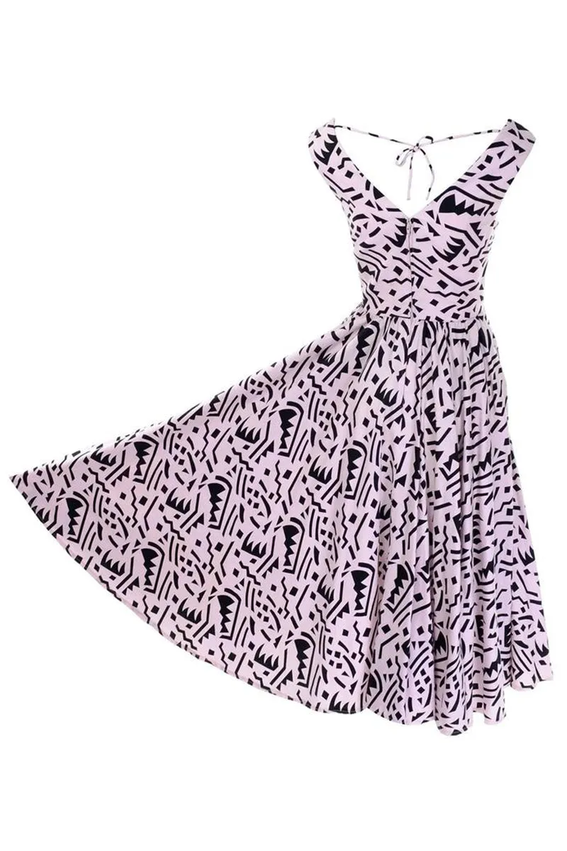 1980s Lillie Rubin Vintage Dress w/ Pink & Black Graphic Abstract Print