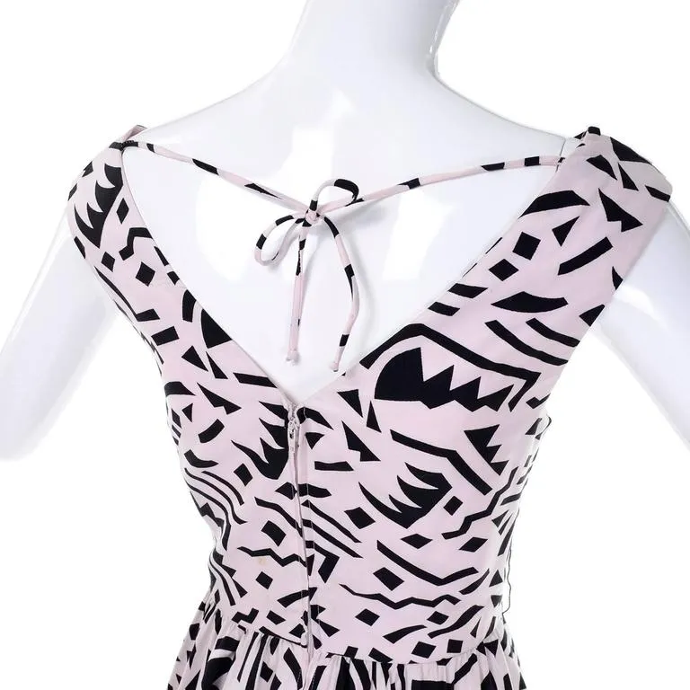 1980s Lillie Rubin Vintage Dress w/ Pink & Black Graphic Abstract Print