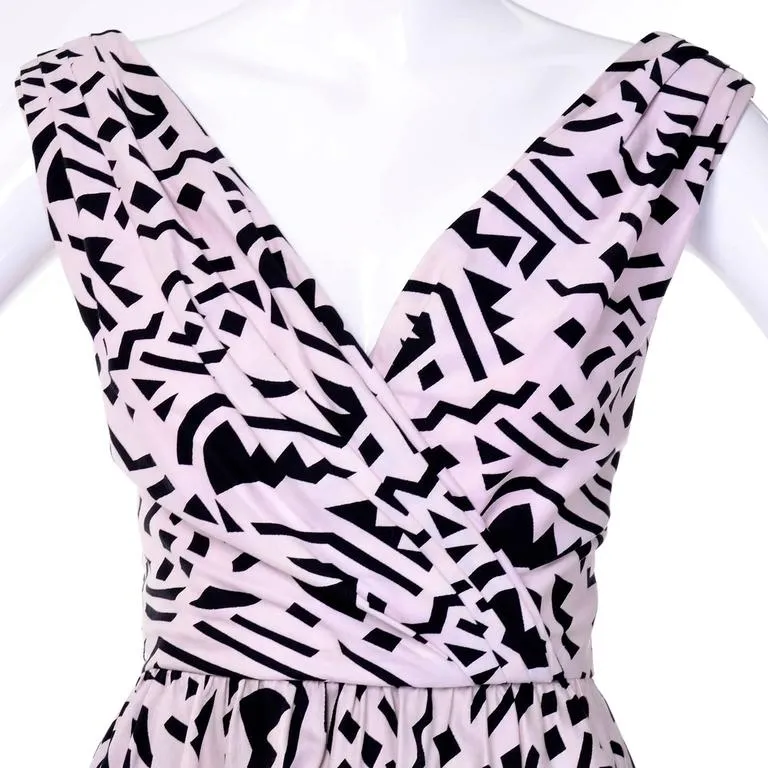 1980s Lillie Rubin Vintage Dress w/ Pink & Black Graphic Abstract Print