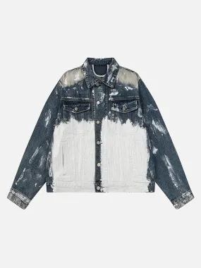 1984 American Street Fashion Heavy Industry Washed Contrast Denim Jacket