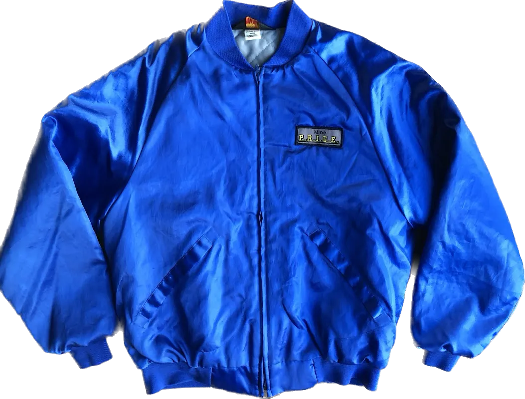 80s Pla_Jac Blue Satin Bomber Jacket     L