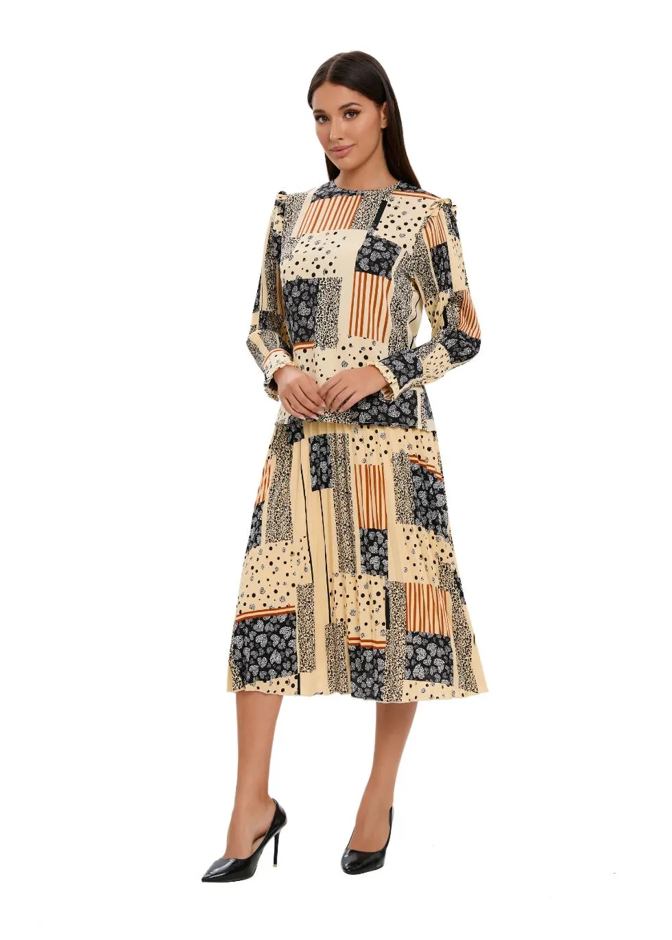 Abstract Print Two Piece Midi Dress Set