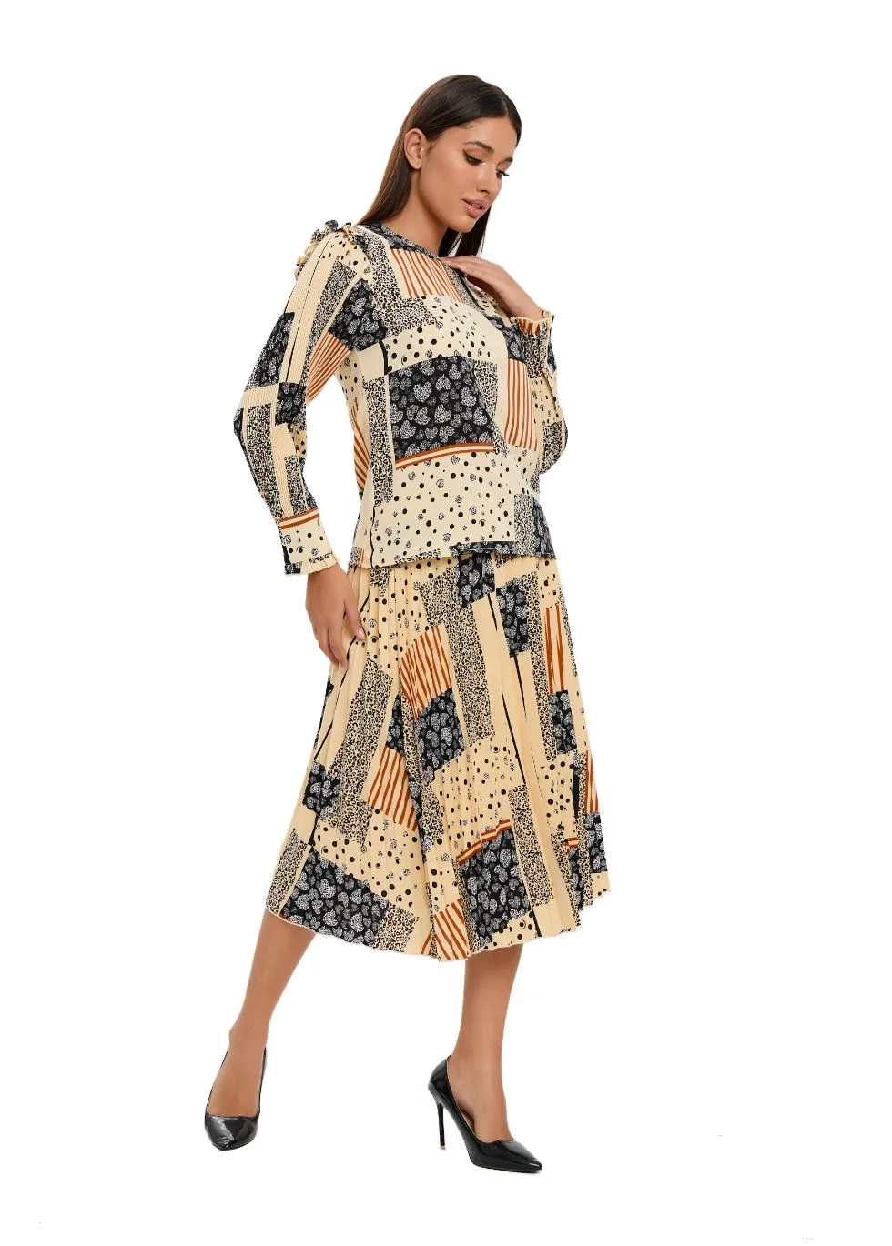 Abstract Print Two Piece Midi Dress Set