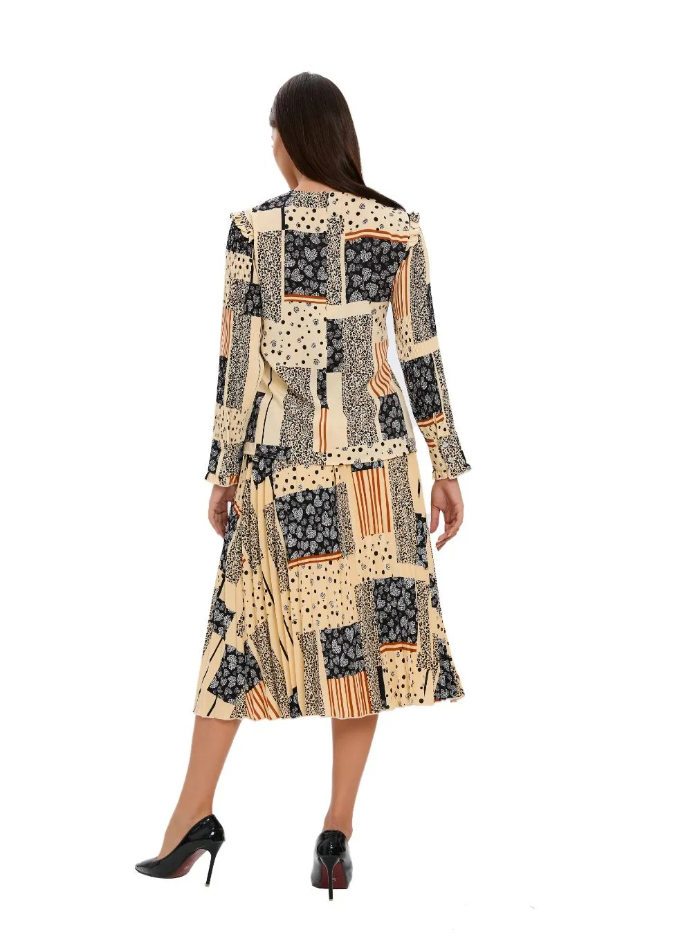 Abstract Print Two Piece Midi Dress Set