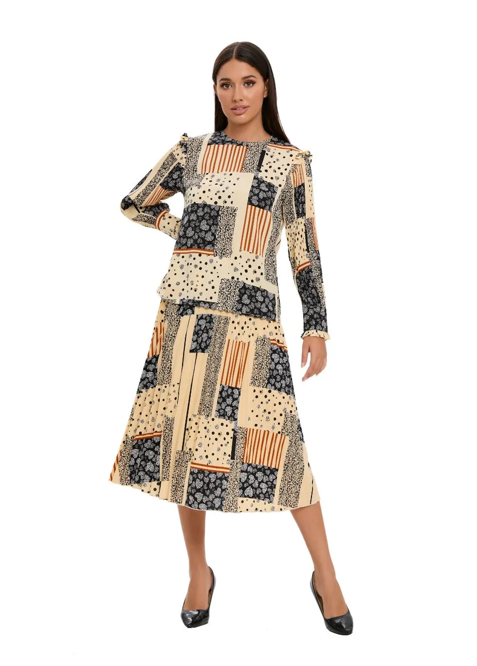 Abstract Print Two Piece Midi Dress Set