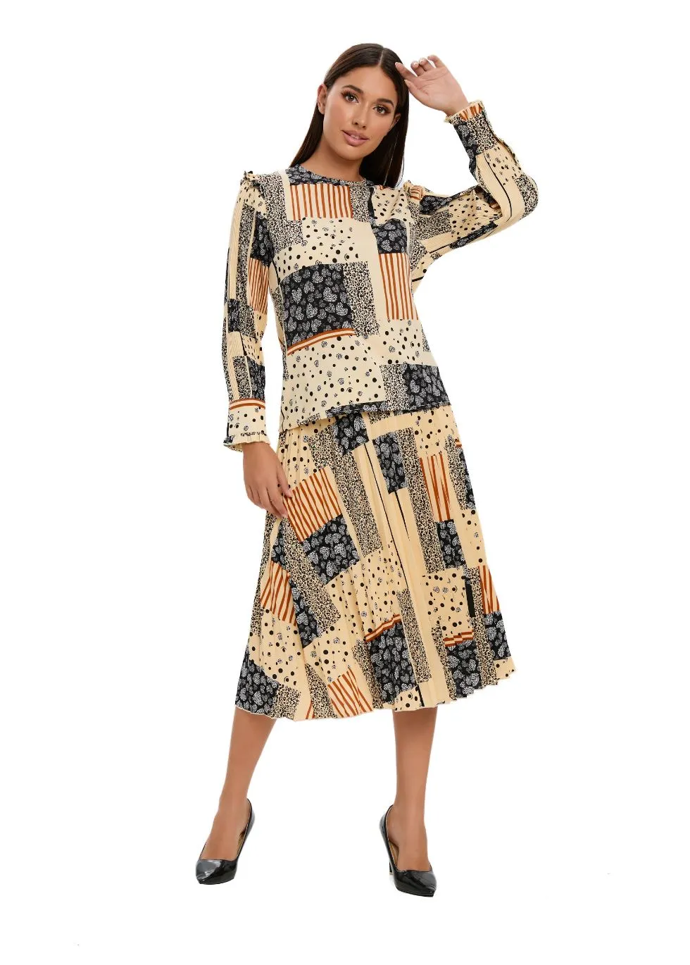 Abstract Print Two Piece Midi Dress Set