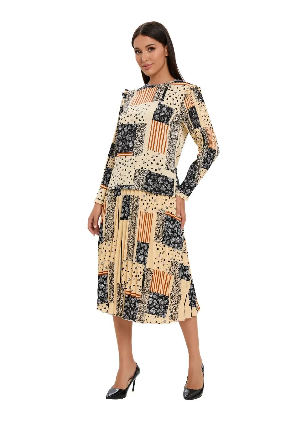 Abstract Print Two Piece Midi Dress Set