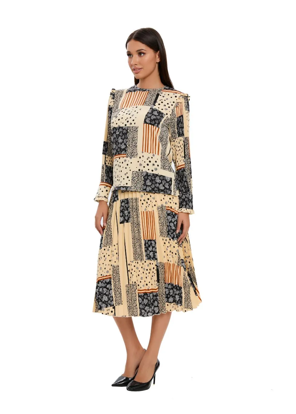 Abstract Print Two Piece Midi Dress Set