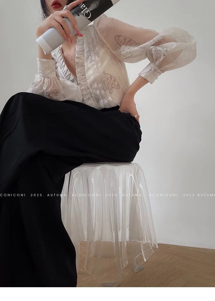 Aconiconi Luxury V-Neck Shirt Sleeve Long Pleated Dinner Dress- Mina Kagawa