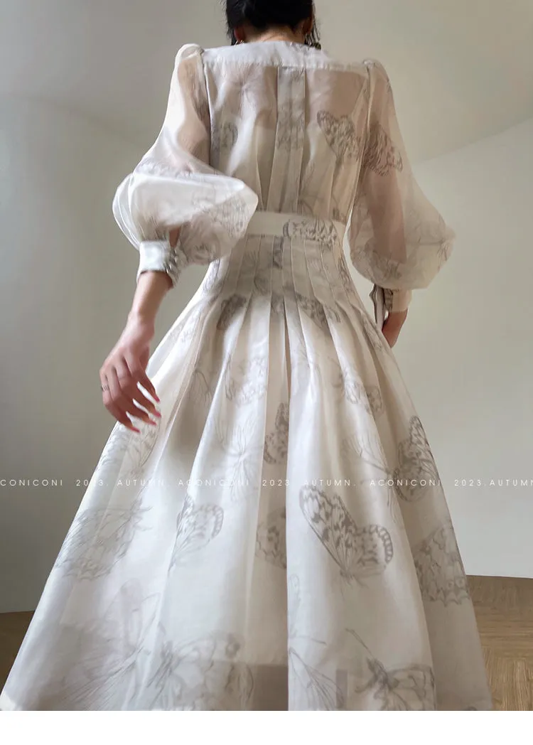 Aconiconi Luxury V-Neck Shirt Sleeve Long Pleated Dinner Dress- Mina Kagawa
