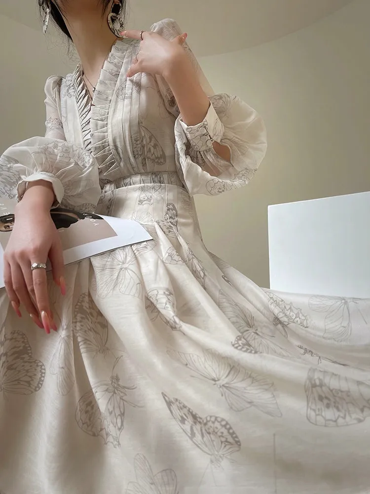 Aconiconi Luxury V-Neck Shirt Sleeve Long Pleated Dinner Dress- Mina Kagawa