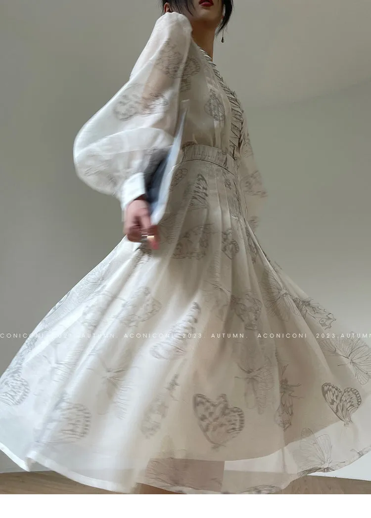 Aconiconi Luxury V-Neck Shirt Sleeve Long Pleated Dinner Dress- Mina Kagawa