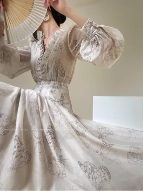 Aconiconi Luxury V-Neck Shirt Sleeve Long Pleated Dinner Dress- Mina Kagawa