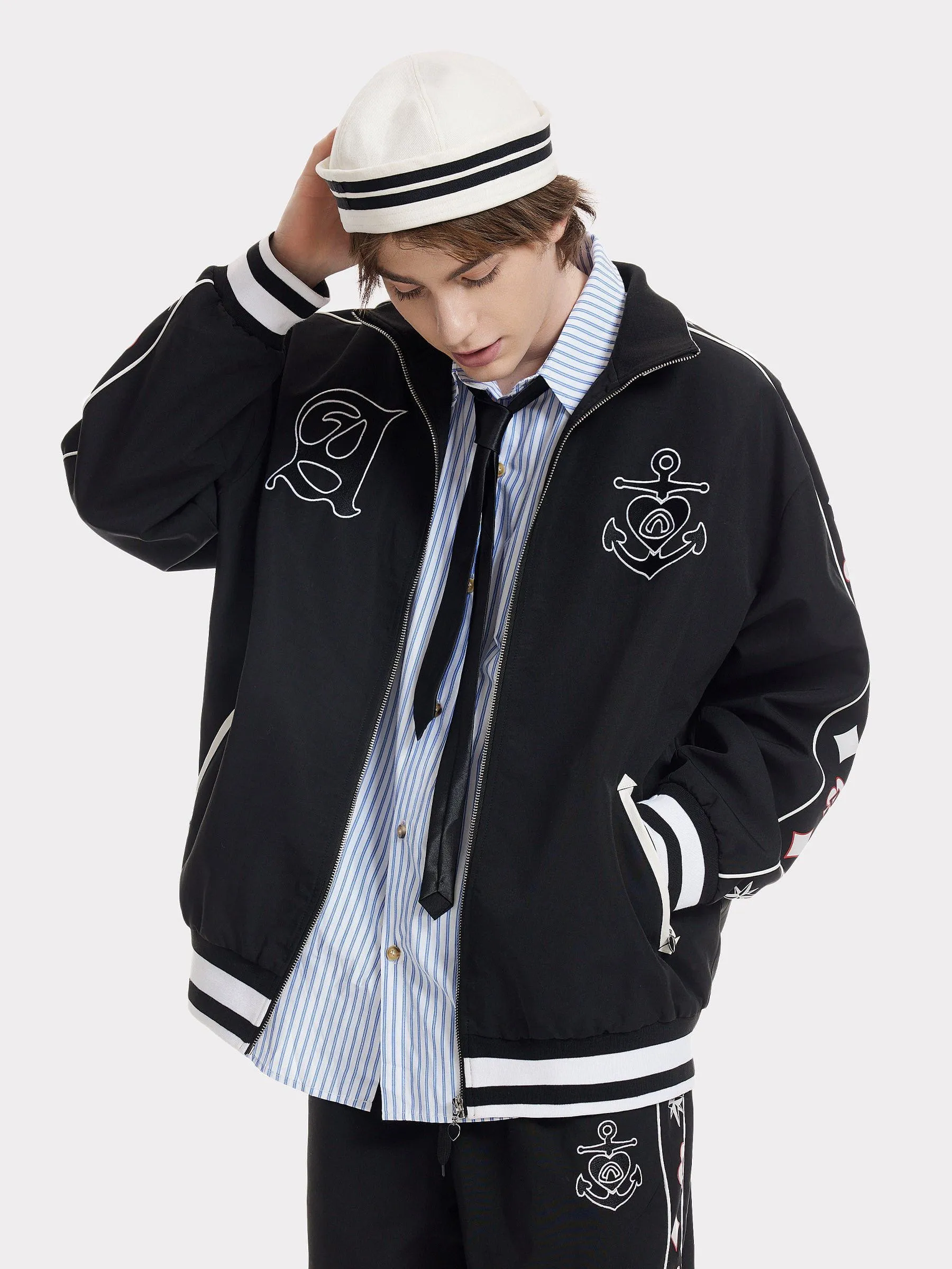 Aelfric Eden Embroidery Ship Anchor Bomber Jacket