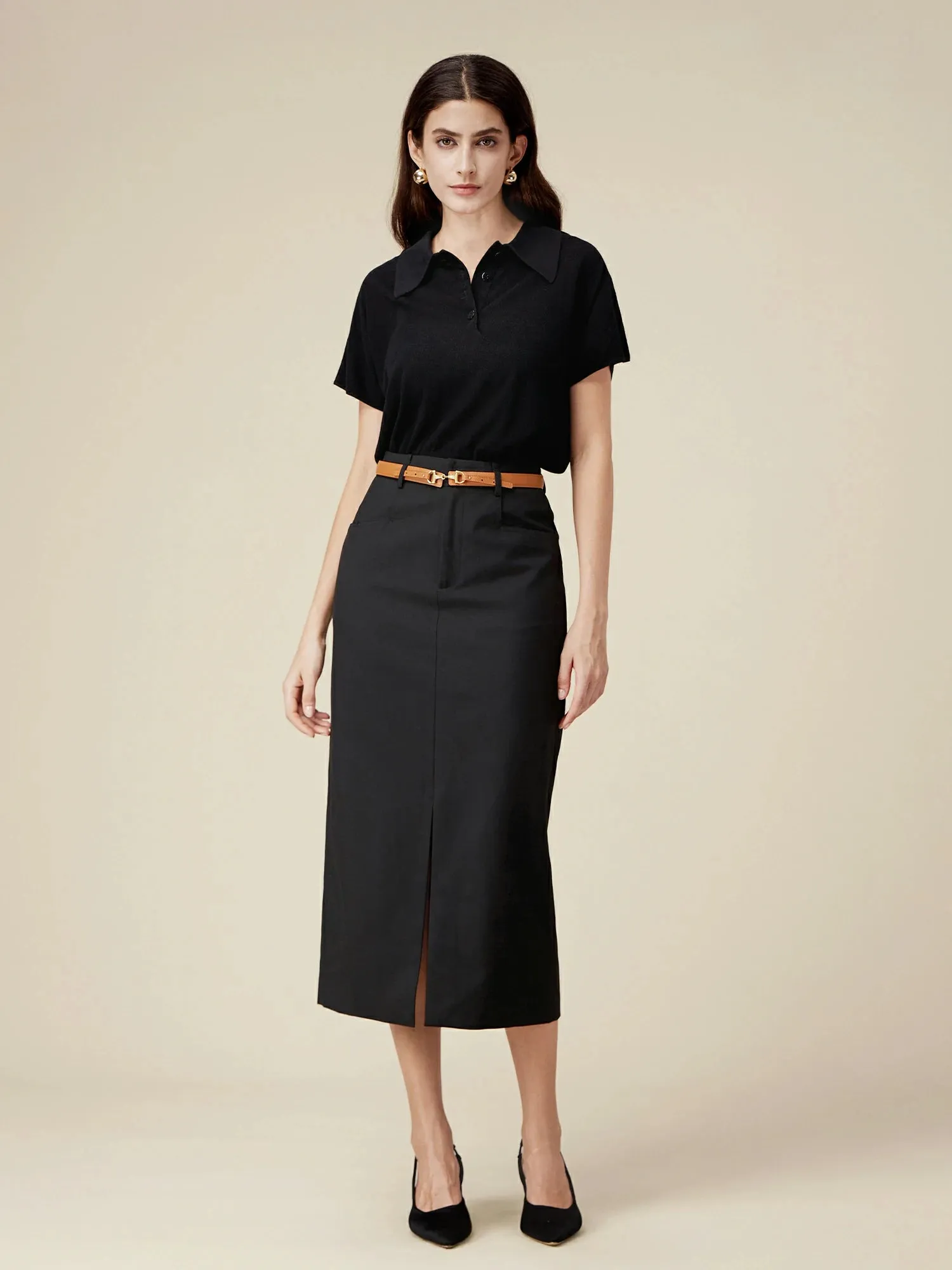 Amoretu 100% Lyocell Polo Collar Short-Sleeve Casual Top
