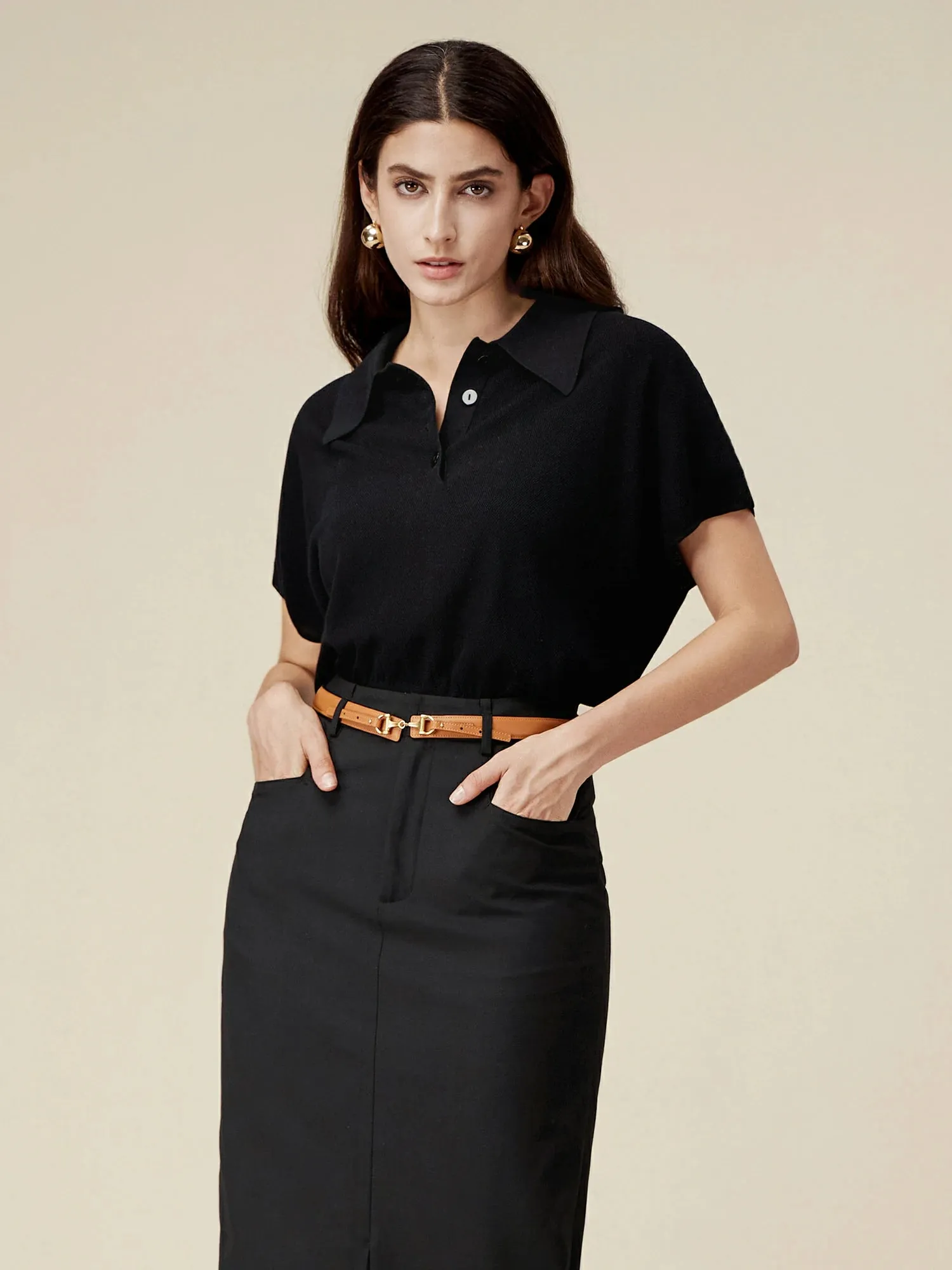 Amoretu 100% Lyocell Polo Collar Short-Sleeve Casual Top