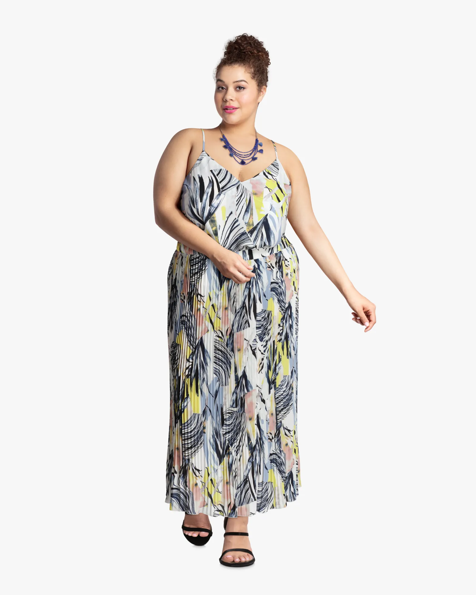 Ava Pleated Maxi Skirt | Light Blue / Yellow