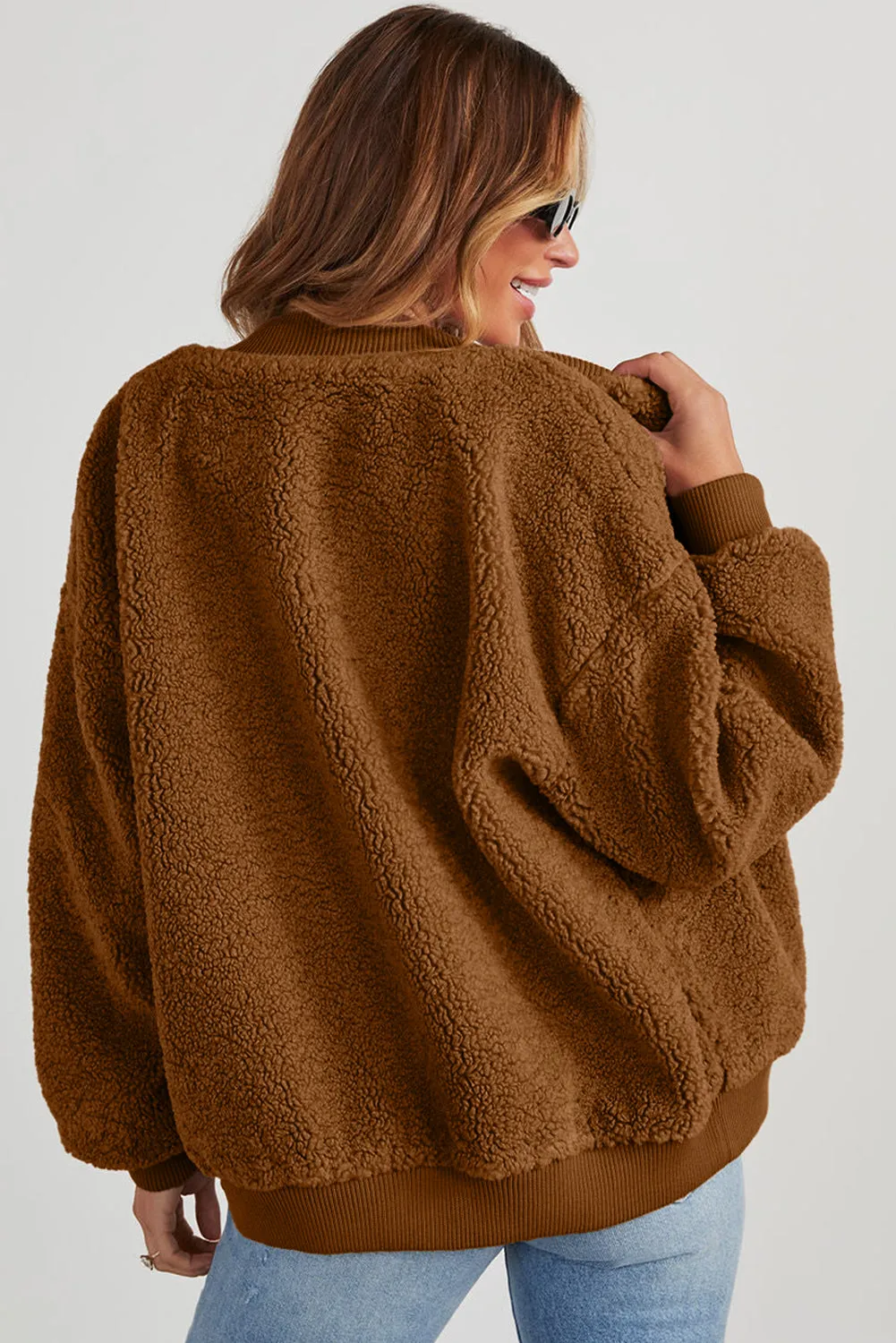 Azura | Chic Teddy Fleece Oversized Bomber Jacket