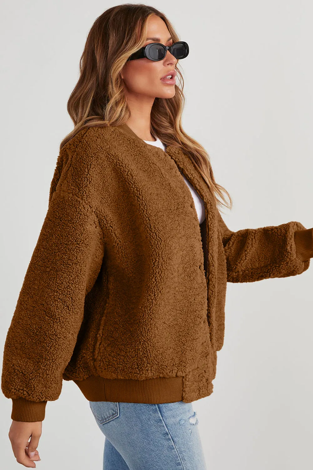 Azura | Chic Teddy Fleece Oversized Bomber Jacket