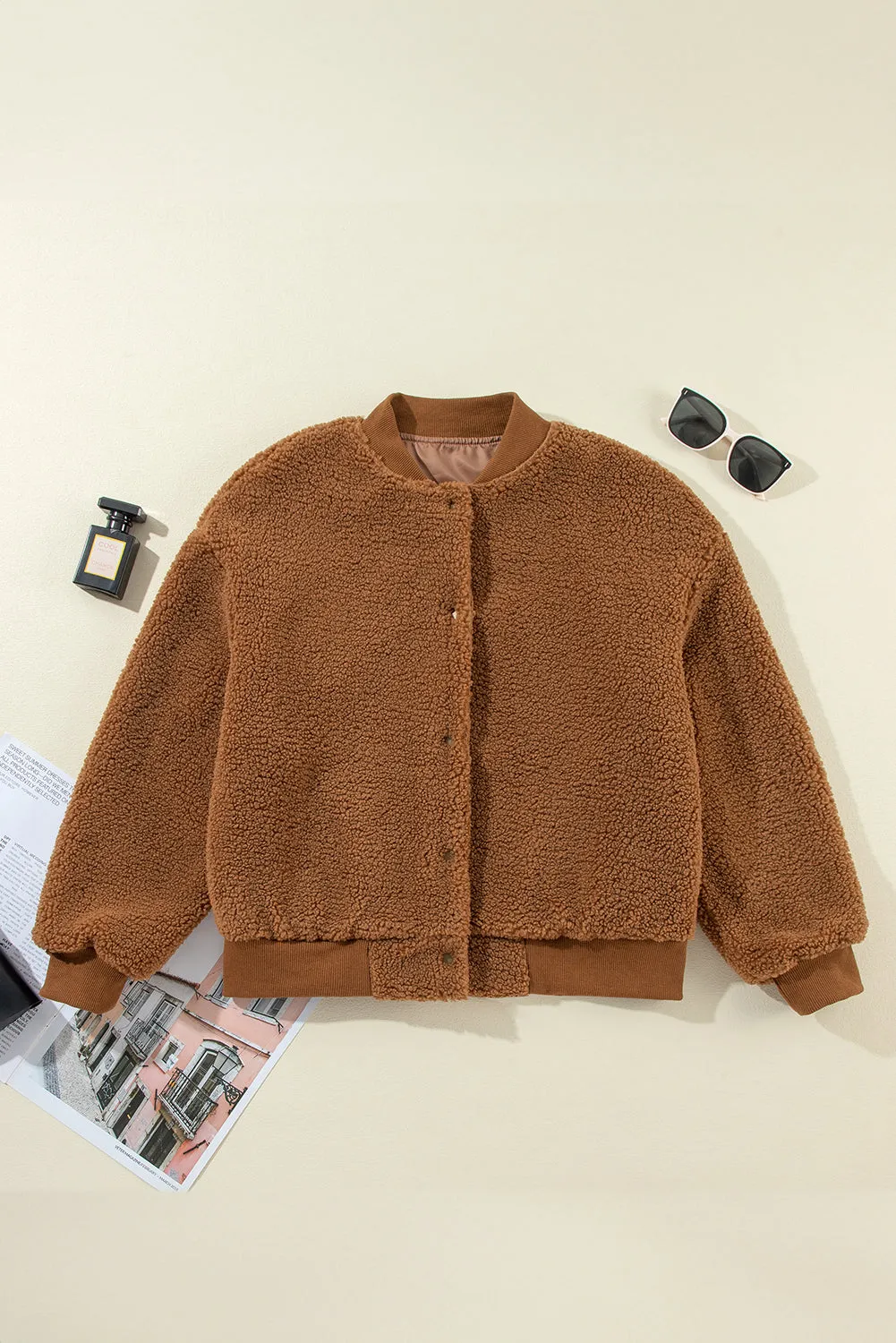 Azura | Chic Teddy Fleece Oversized Bomber Jacket