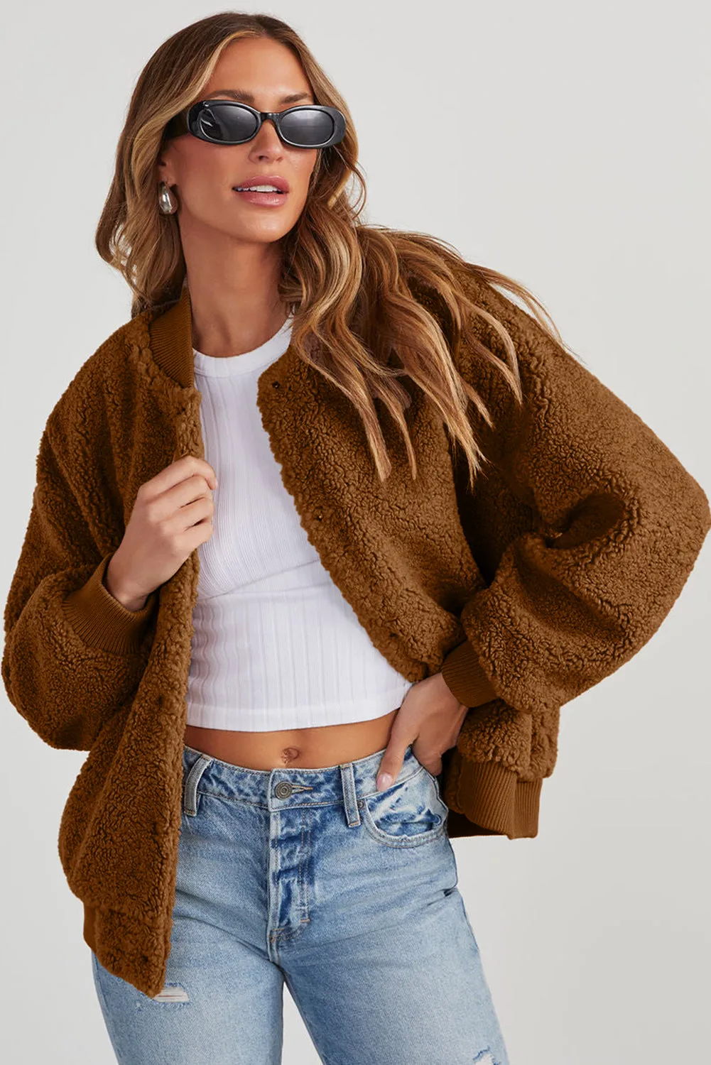 Azura | Chic Teddy Fleece Oversized Bomber Jacket