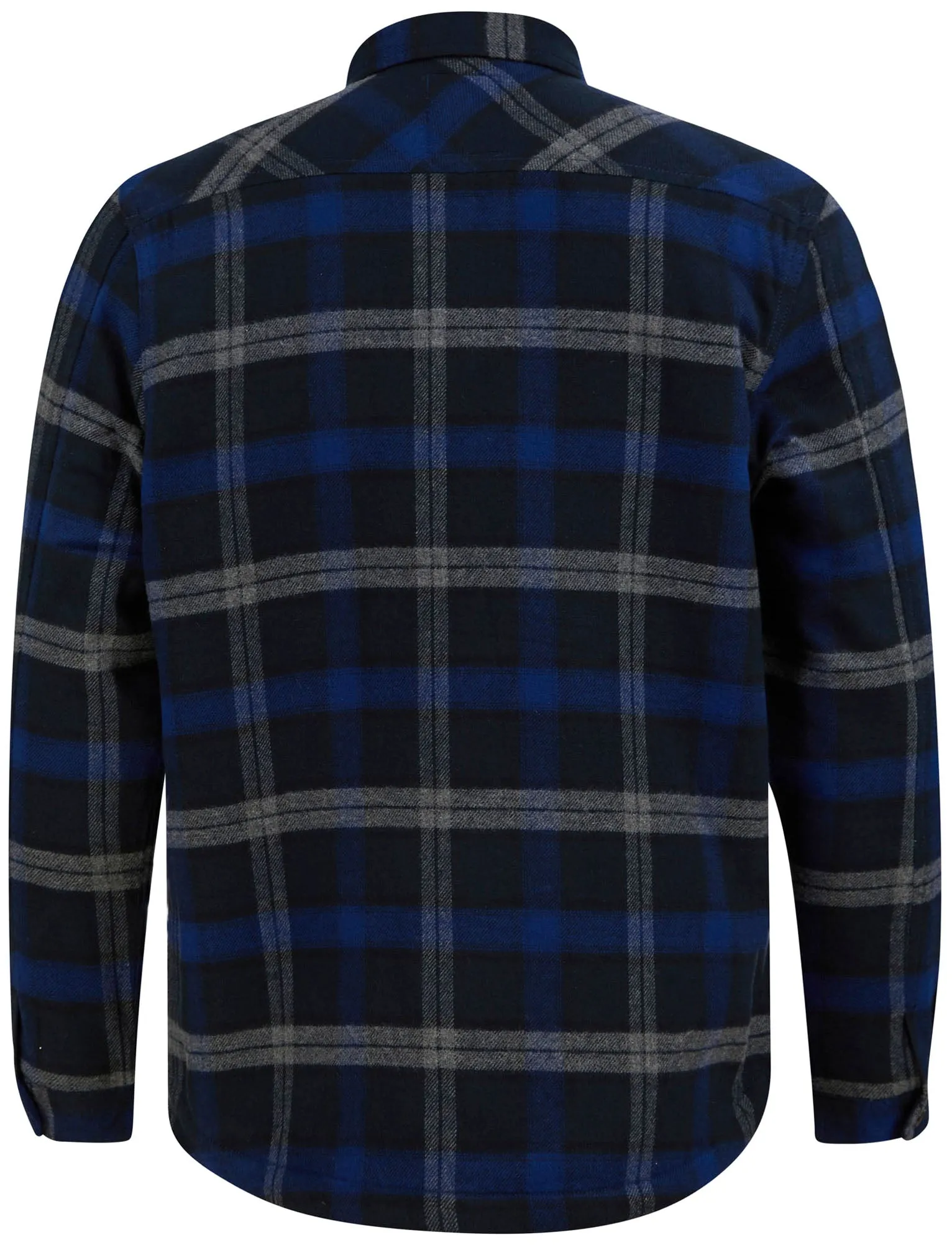 Bampton Borg Lined Checked Flannel Overshirt Jacket in Blue Depths - Tokyo Laundry