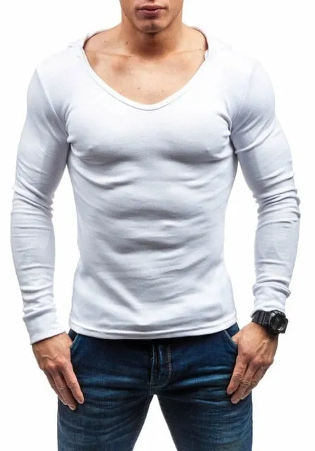 Basic O Neck Men Hooded Slim Long Sleeves T-Shirt
