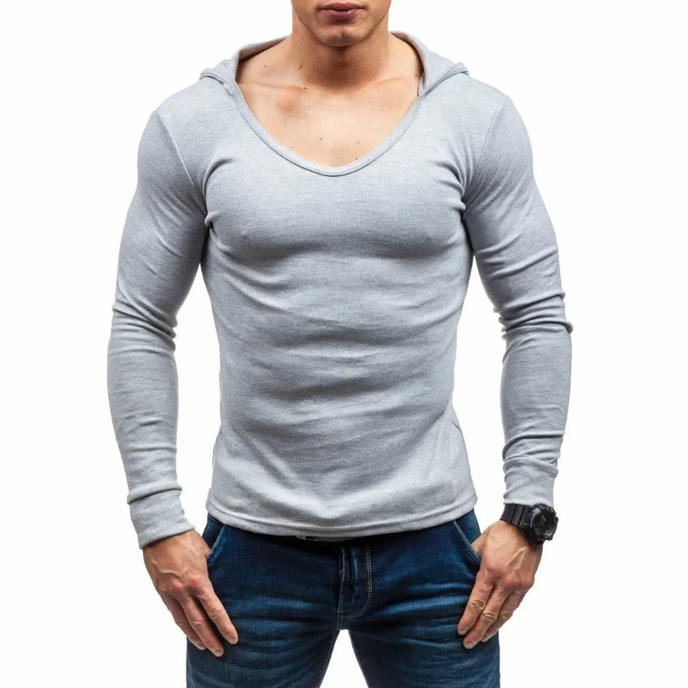 Basic O Neck Men Hooded Slim Long Sleeves T-Shirt