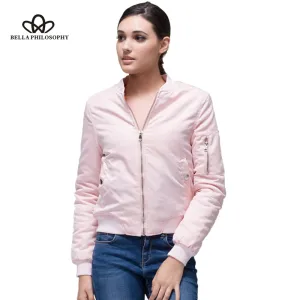 Bella Philosophy 2017 autumn winter zipper padded women bomber jacket black blue pink gray armygreen Women casual outwears