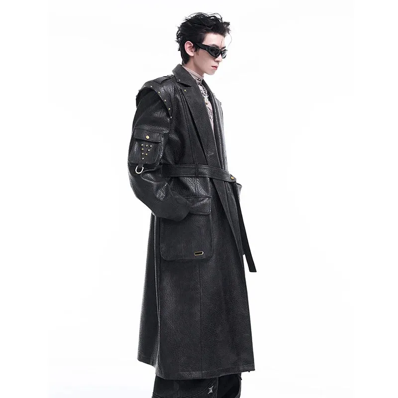 Black Button Rivet Desing Leather Coat